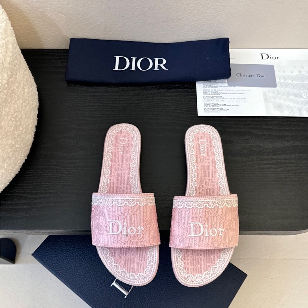 Dior Pink Lace-Trimmed Logo Slide